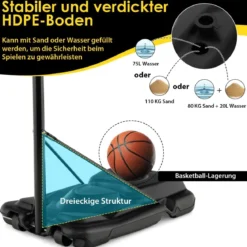 130-305 cm Höhenverstellbarer Basketballständer mit Rädern & Ständer Tragbarer Basketballkorb