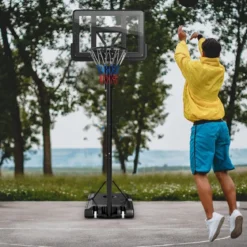 245-305 cm Höhenverstellbarer Basketballständer Tragbarer Basketballkorb mit Ständer Schwarz