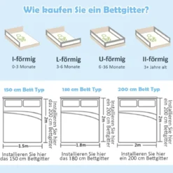 200 cm Höhenverstellbarer Bettgitter mit Verbindungszubehör Bettschutzgitter Blatt