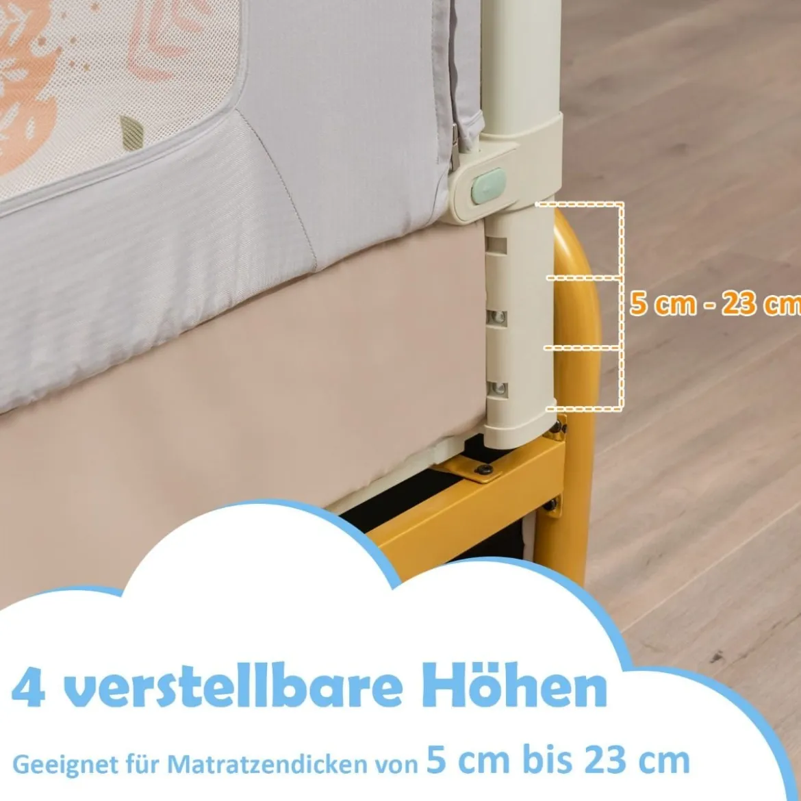 150 cm Höhenverstellbarer Bettgitter mit Verbindungszubehör Bettschutzgitter Blatt