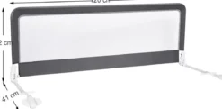 120cm Höhenverstellbares Bettschutzgitter mit Befestigungsgurt geeignet für Doppelmatratzen Grau