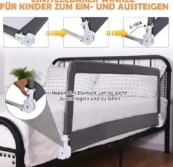 120cm Höhenverstellbares Bettschutzgitter mit Befestigungsgurt geeignet für Doppelmatratzen Grau