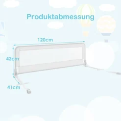 120cm Höhenverstellbares Bettschutzgitter mit Befestigungsgurt geeignet für Doppelmatratzen Weiß
