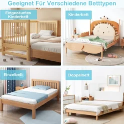 120cm Höhenverstellbares Bettschutzgitter mit Befestigungsgurt geeignet für Doppelmatratzen Weiß
