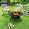 Ø 49 cm Höheverstellbare Feuerschale aus Stahl Feuerstelle mit 360° Grillrost Schwarz