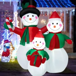 200 cm hohe aufblasbare Schneemannfamilie Weihnachtsdekoration mit LED-Lichtern Bunt
