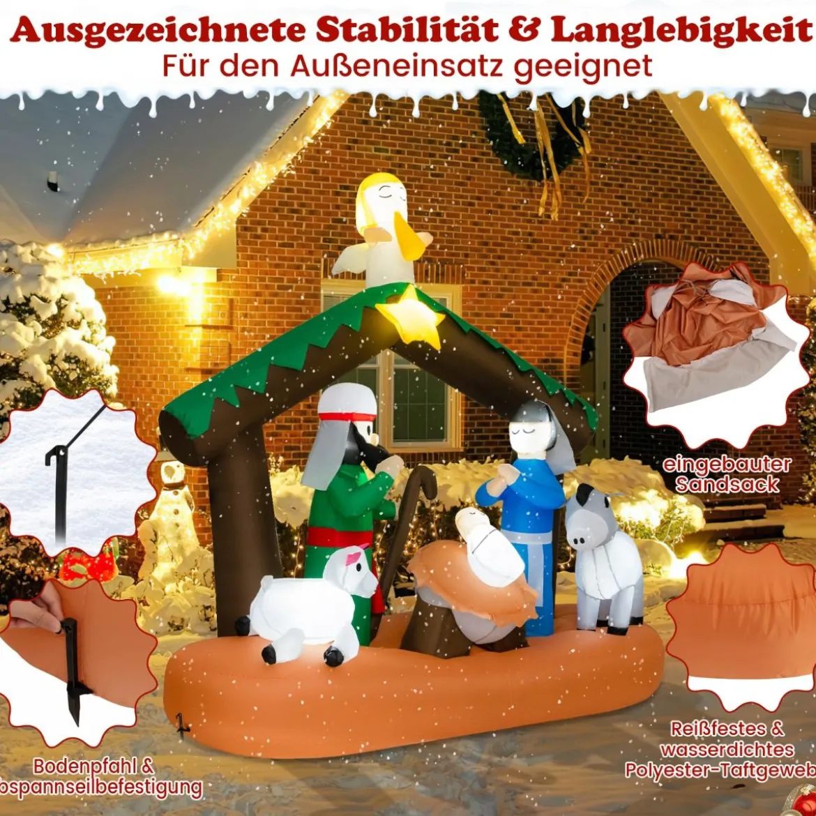 180 cm hohe Aufblasbare Weihnachtsdekoration Nachstellung der Geburt Jesu mit LED-Lichter