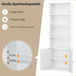 180 cm hohe Bücherregal im Landhausstil mit Türen Vielseitiger Vorratsschrank Weiß