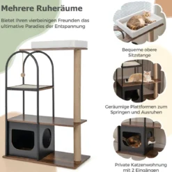 118 cm hohe Katzenbaum-Turm mit Metallrahmen Klettermöbel für Katzen
