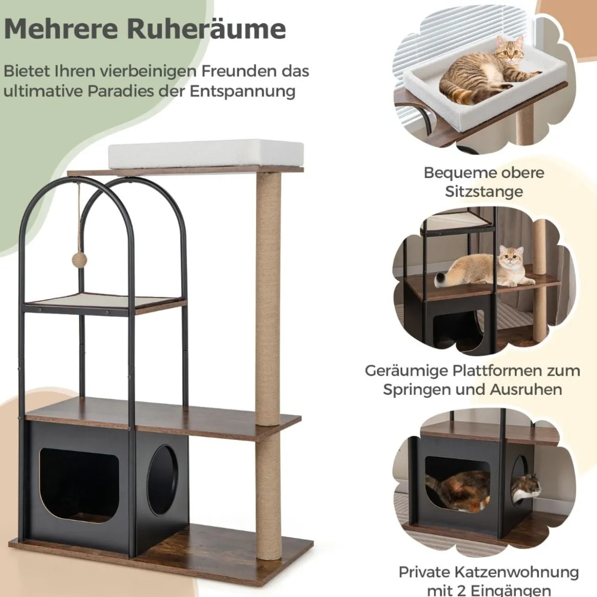 118 cm hohe Katzenbaum-Turm mit Metallrahmen Klettermöbel für Katzen