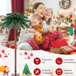 183 cm hohe künstliche Palme mit PVC-Zweigspitzen beleuchteter Kunstbaum für Weihnachten Grün