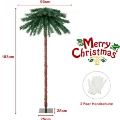 183 cm hohe künstliche Palme mit PVC-Zweigspitzen beleuchteter Kunstbaum für Weihnachten Grün