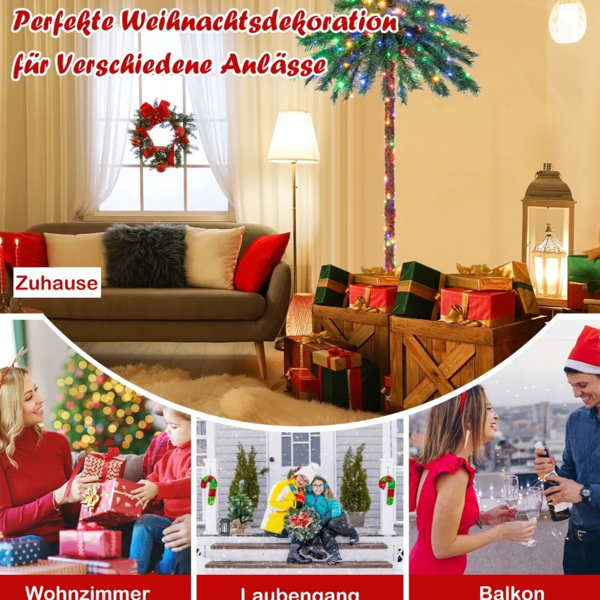 183 cm hohe künstliche Palme mit PVC-Zweigspitzen beleuchteter Kunstbaum für Weihnachten Grün