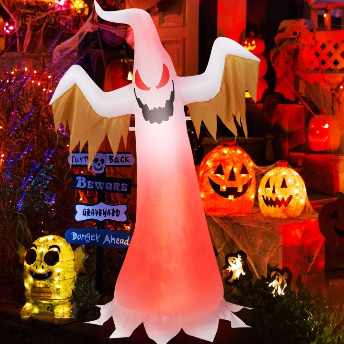 180cm hoher aufblasbarer Geist für Halloween aufblasbare Halloween-Dekoration mit leuchtend LED-Lichtern
