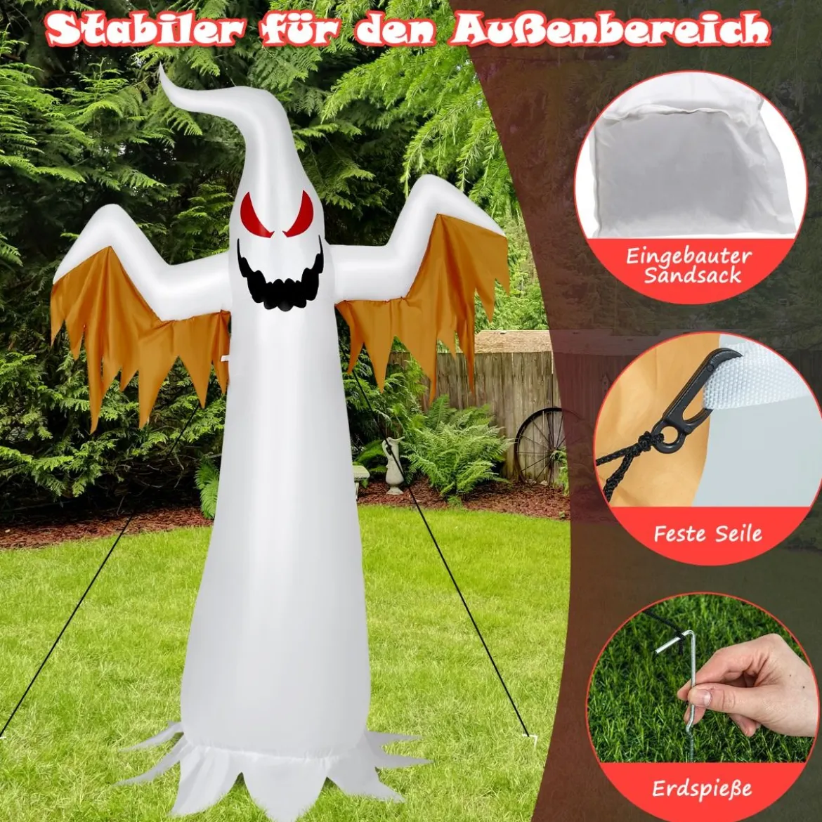 180cm hoher aufblasbarer Geist für Halloween aufblasbare Halloween-Dekoration mit leuchtend LED-Lichtern