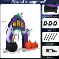 280 cm Hoher Aufblasbarer Halloween-Torbogen Aufblasbares Gruseltor mit Spinne