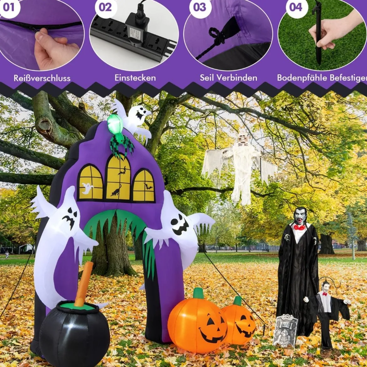 280 cm Hoher Aufblasbarer Halloween-Torbogen Aufblasbares Gruseltor mit Spinne