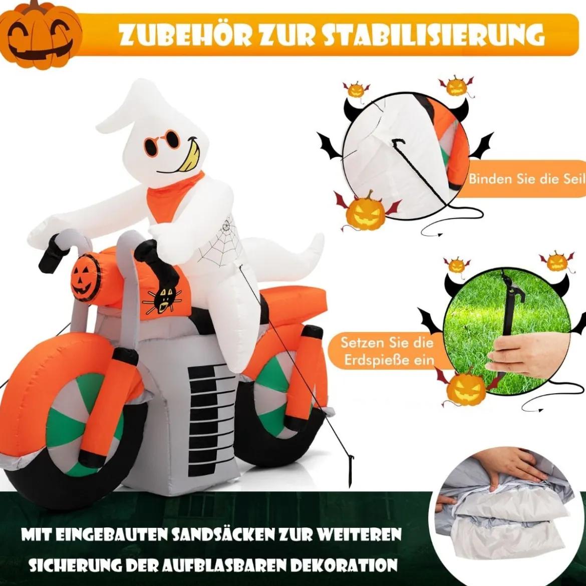 155 cm Hoher Aufblasbarer Halloween-Geist Wasserdichte Gebläse & Sandsäcken