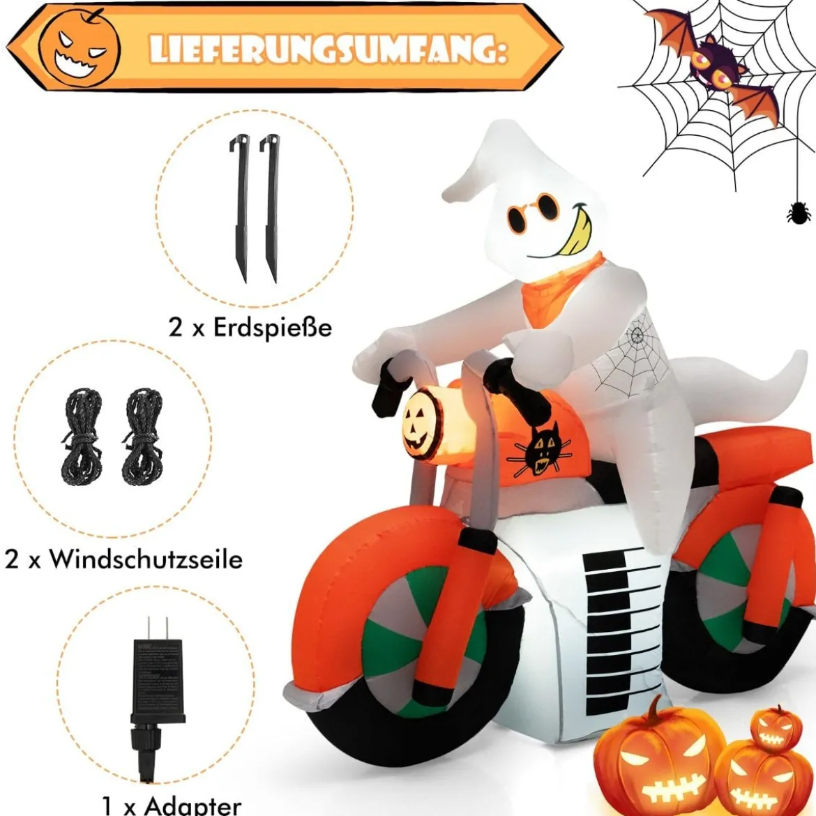 155 cm Hoher Aufblasbarer Halloween-Geist Wasserdichte Gebläse & Sandsäcken