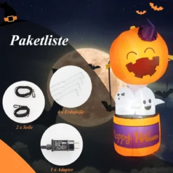 180 cm hoher Aufblasbarer Halloween-Kürbis-Heißluftballon mit Geistern mit LED-Lichtern für drinnen und draußen Innenhof Rasen Horrorhaus Party