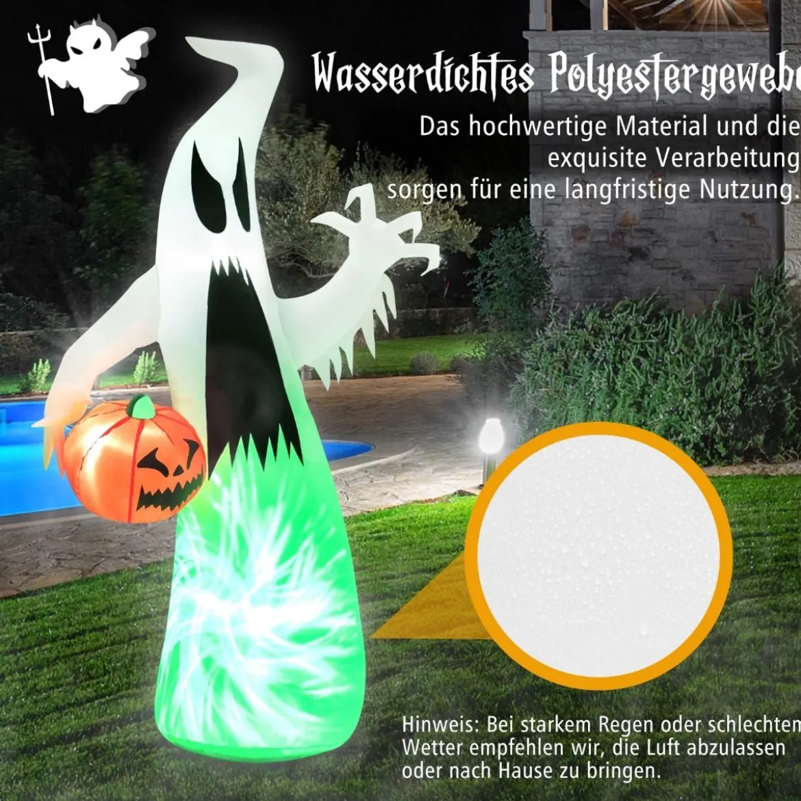 172 cm Hoher Aufblasbarer Halloween-Geist Weißer Geist mit Kürbis für Hof