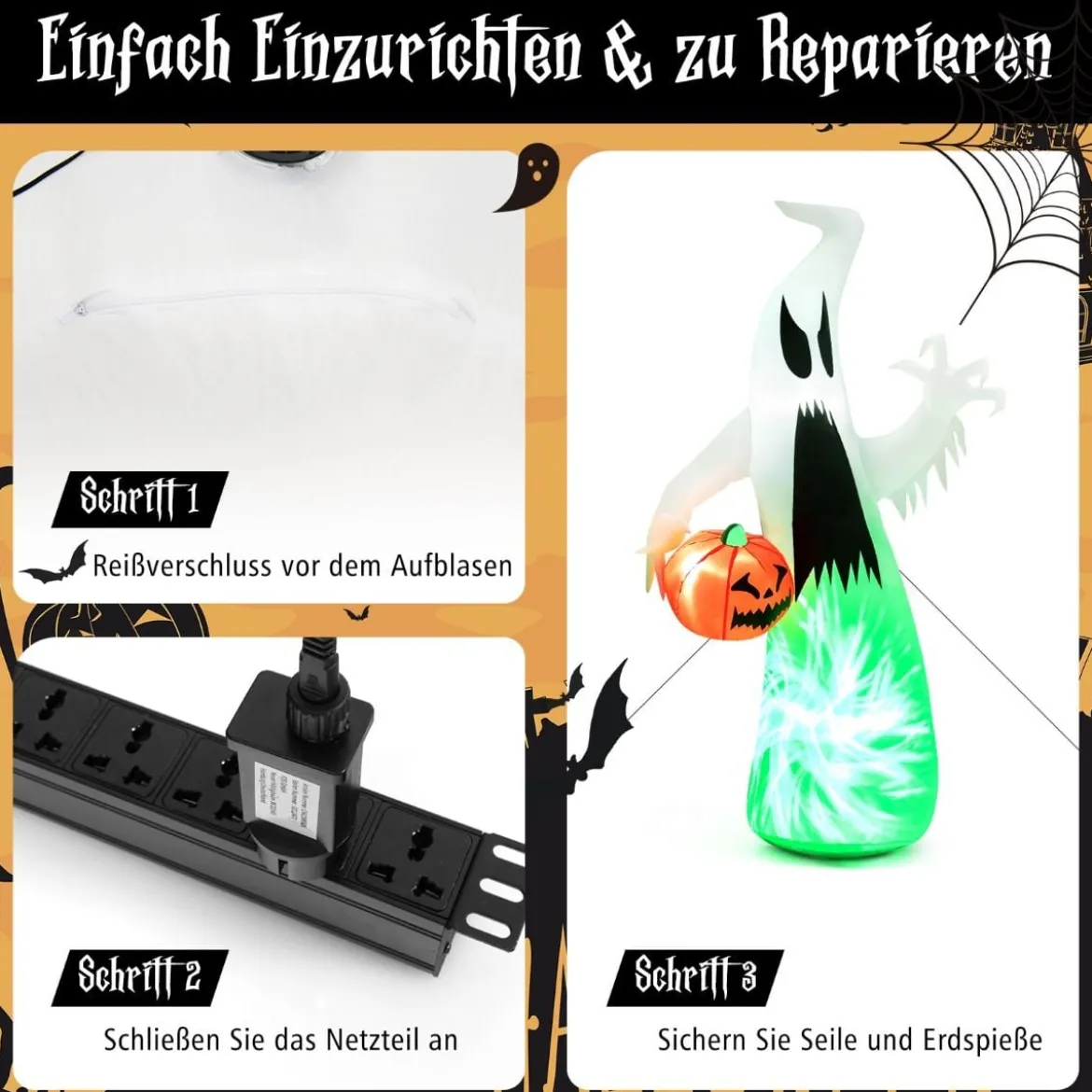 172 cm Hoher Aufblasbarer Halloween-Geist Weißer Geist mit Kürbis für Hof