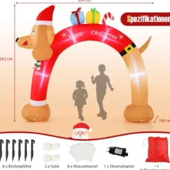 242 cm hoher aufblasbarer Weihnachts-Dackel-Bogen aufblasbarer Weihnachtsbogen mit LEDs Bunt