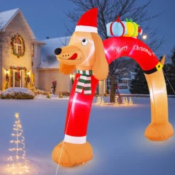 242 cm hoher aufblasbarer Weihnachts-Dackel-Bogen aufblasbarer Weihnachtsbogen mit LEDs Bunt