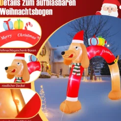 242 cm hoher aufblasbarer Weihnachts-Dackel-Bogen aufblasbarer Weihnachtsbogen mit LEDs Bunt