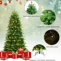 180 cm hoher beleuchteter künstlicher Weihnachtsbaum mit LED-Lichter klappbarer Tannenbaum Grün