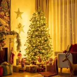 180 cm hoher beleuchteter künstlicher Weihnachtsbaum mit LED-Lichter klappbarer Tannenbaum Grün