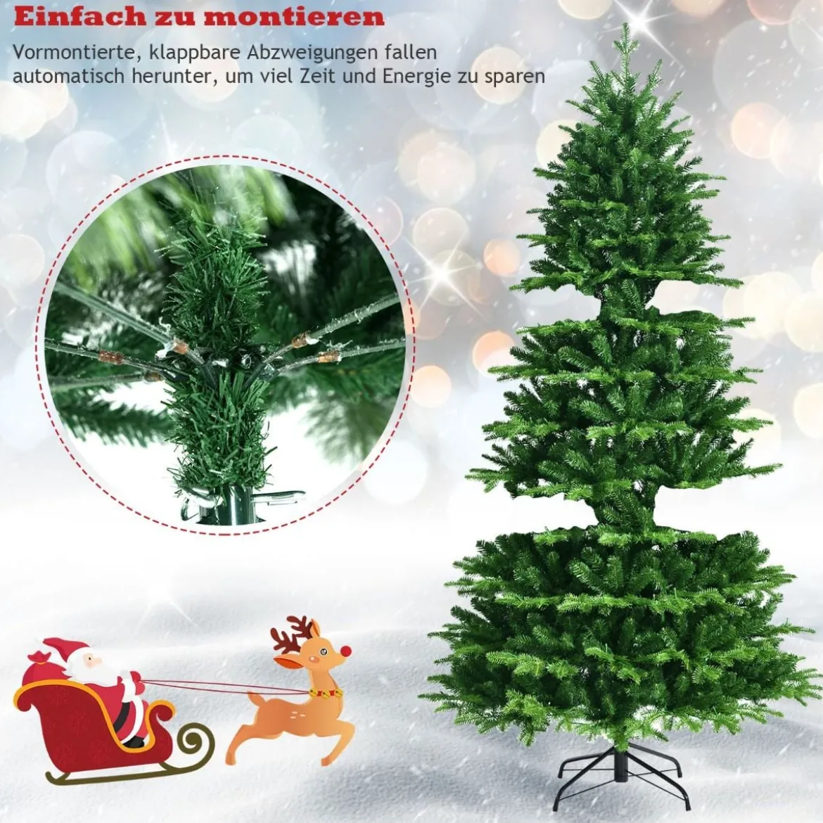 180 cm hoher beleuchteter künstlicher Weihnachtsbaum mit LED-Lichter klappbarer Tannenbaum Grün
