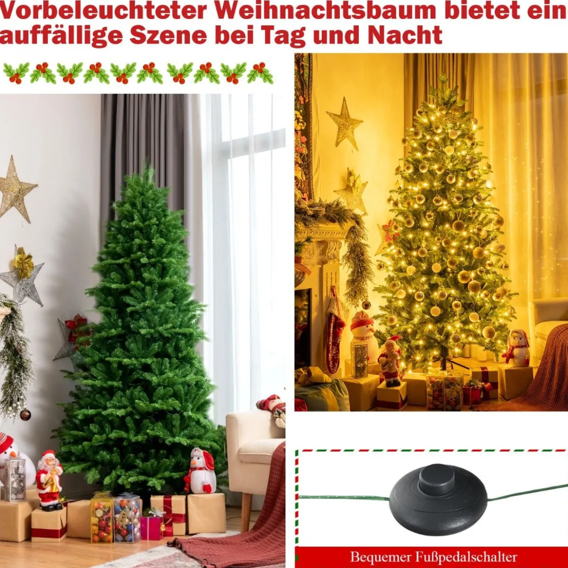 180 cm hoher beleuchteter künstlicher Weihnachtsbaum mit LED-Lichter klappbarer Tannenbaum Grün