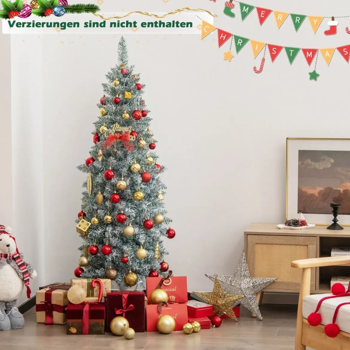 150 cm hoher Beleuchteter Künstlicher Weihnachtsbaum mit LED-Lichtern Grün