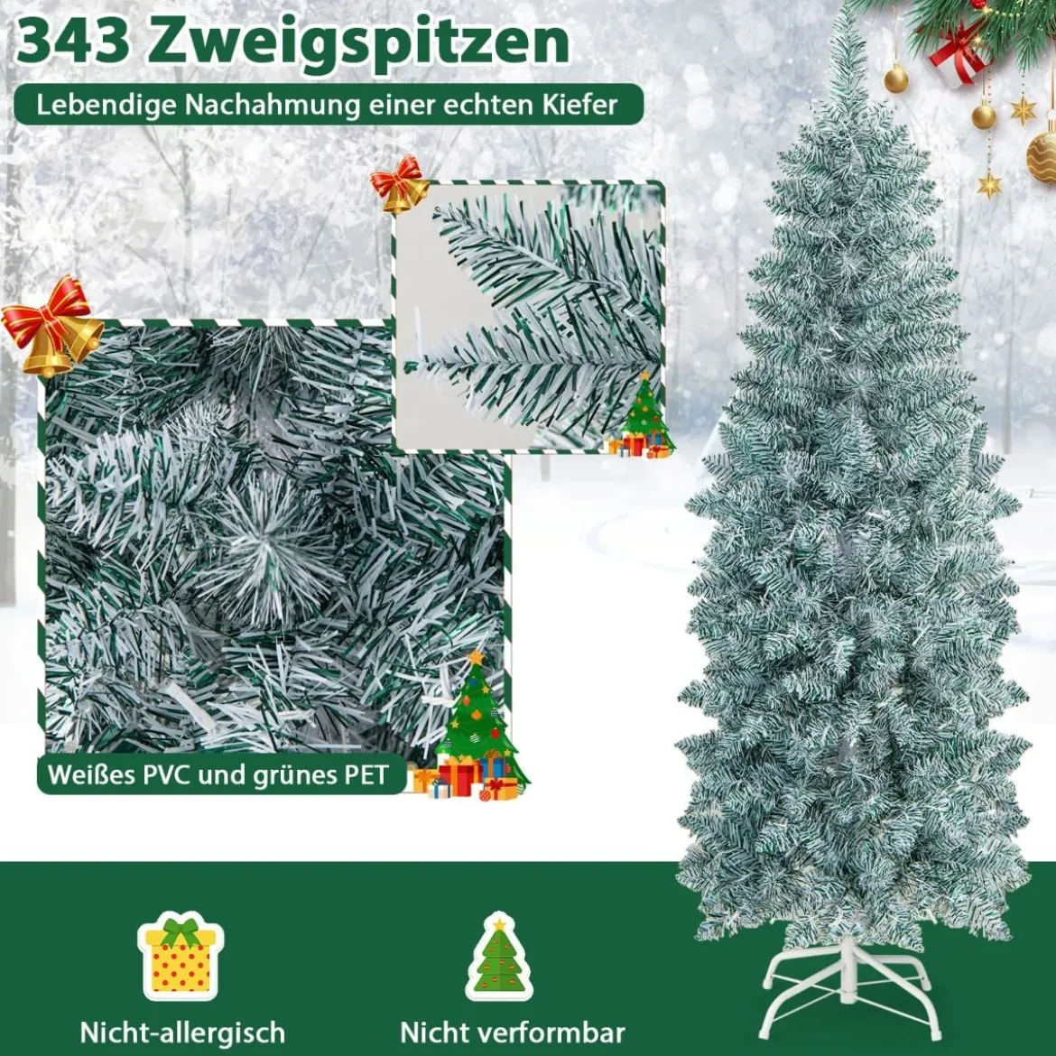 150 cm hoher Beleuchteter Künstlicher Weihnachtsbaum mit LED-Lichtern Grün