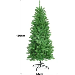 150 cm hoher beleuchteter künstlicher Bleistift-Weihnachtsbaum mit warmweißen Leuchte Grün