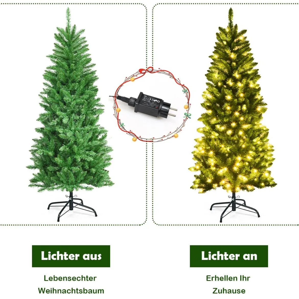 150 cm hoher beleuchteter künstlicher Bleistift-Weihnachtsbaum mit warmweißen Leuchte Grün