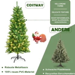 150 cm hoher beleuchteter künstlicher Bleistift-Weihnachtsbaum mit warmweißen Leuchte Grün