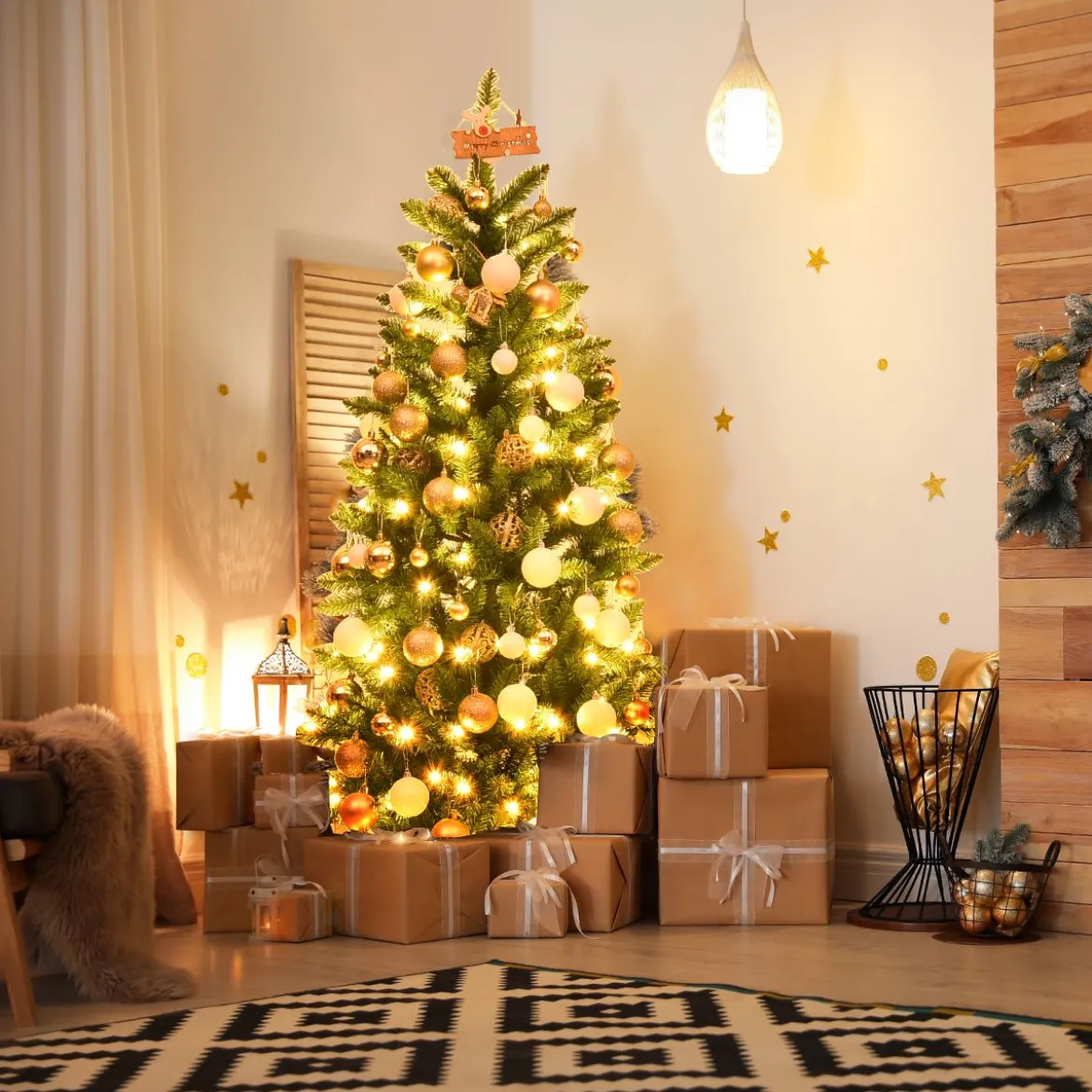 150 cm hoher beleuchteter künstlicher Bleistift-Weihnachtsbaum mit warmweißen Leuchte Grün
