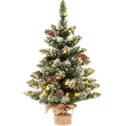 64 cm hoher beleuchteter Mini-Weihnachtsbaum Kleiner Künstlicher Schneebeflockter Christbaum Grün