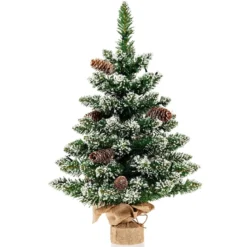 64 cm hoher beleuchteter Mini-Weihnachtsbaum Kleiner Künstlicher Schneebeflockter Christbaum Grün