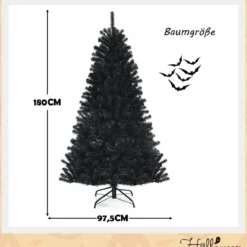 180 cm hoher beleuchteter schwarzer Weihnachtsbaum mit 250 lila LED-Lichtern für Feiertage
