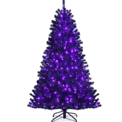 180 cm hoher beleuchteter schwarzer Weihnachtsbaum mit 250 lila LED-Lichtern für Feiertage