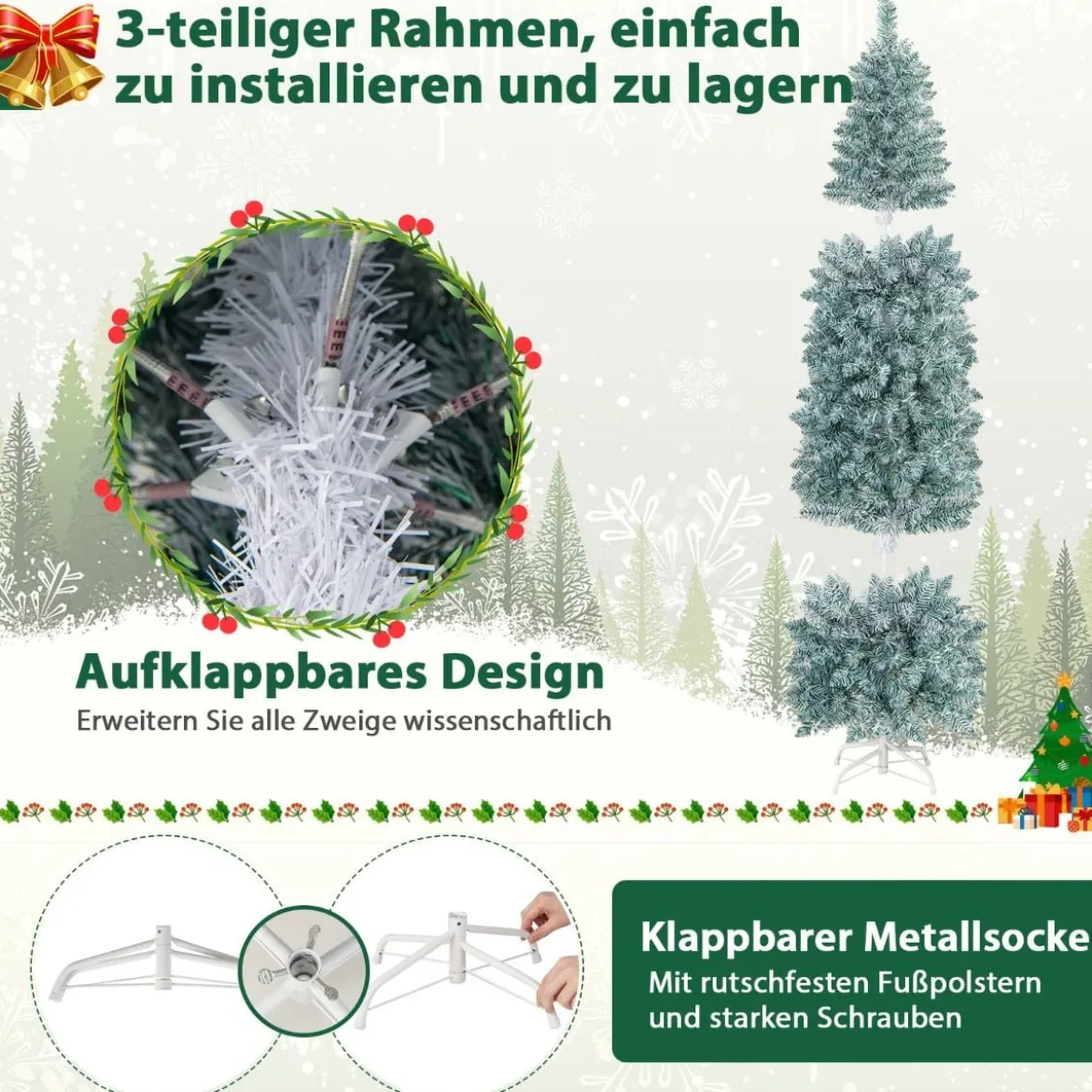 180 cm hoher Beleuchteter Weihnachtsbaum Aufklappbarer Festtagsbaum Grün