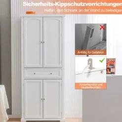 183 cm Hoher Freistehender Küchenschrank mit 4 Türen 76,5 x 40 x 183 cm Weiß