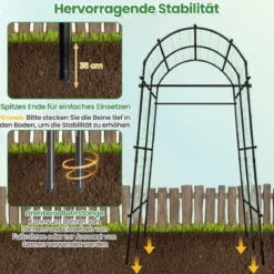 230 cm Hoher Gartenbogen für Kletterpflanzen mit PE-beschichteter Metallstruktur Rankhilfe