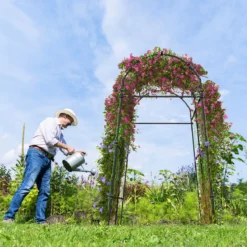 230 cm Hoher Gartenbogen für Kletterpflanzen mit PE-beschichteter Metallstruktur Rankhilfe