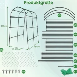230 cm Hoher Gartenbogen für Kletterpflanzen mit PE-beschichteter Metallstruktur Rankhilfe