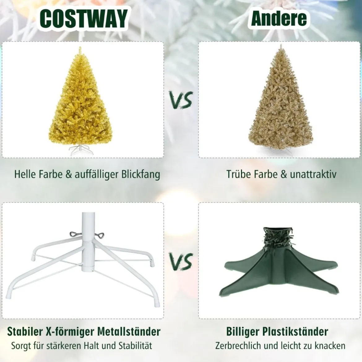 180 cm hoher goldener Weihnachtsbaum künstlicher Lametta-Weihnachtsbaum Champagnerfarben