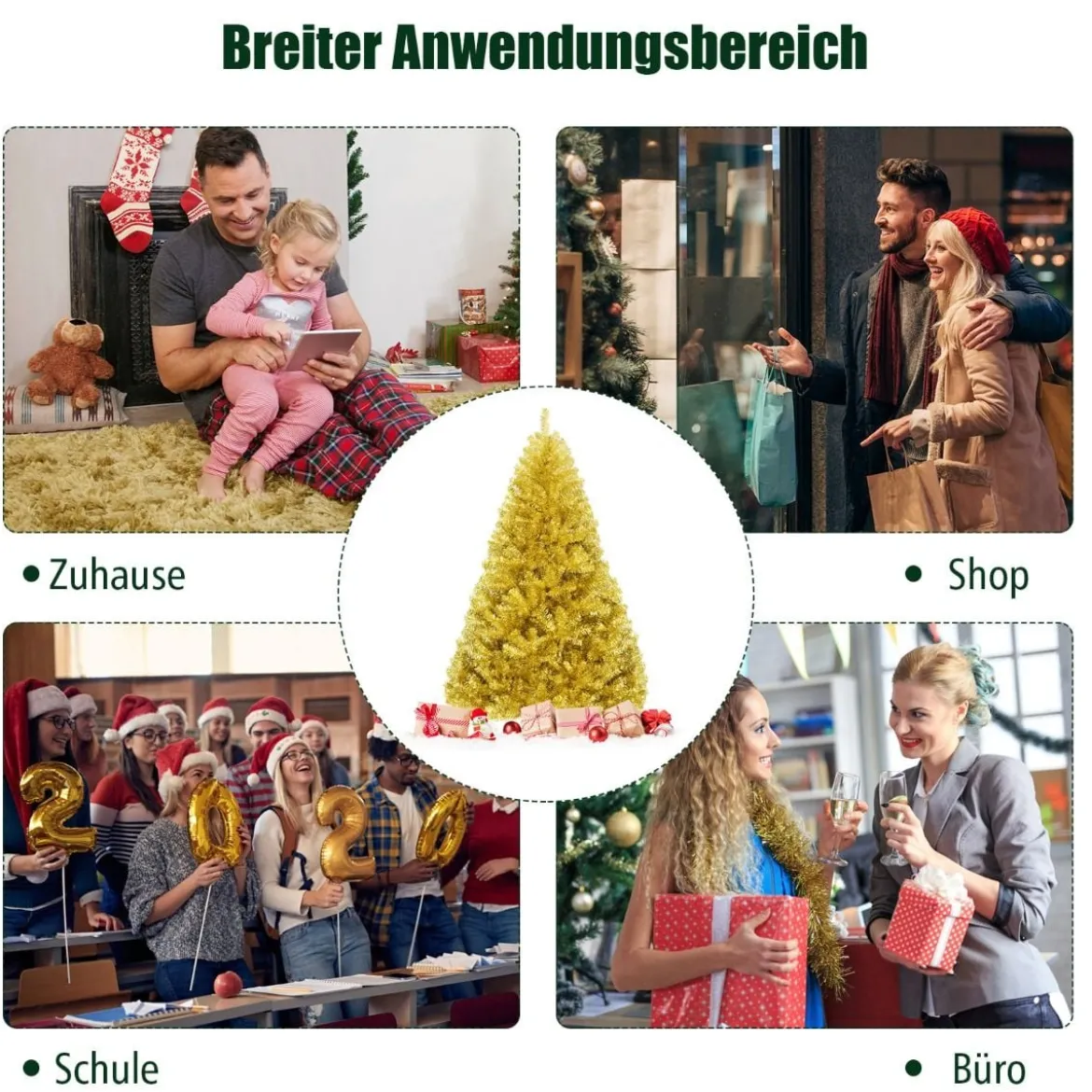 180 cm hoher goldener Weihnachtsbaum künstlicher Lametta-Weihnachtsbaum Champagnerfarben